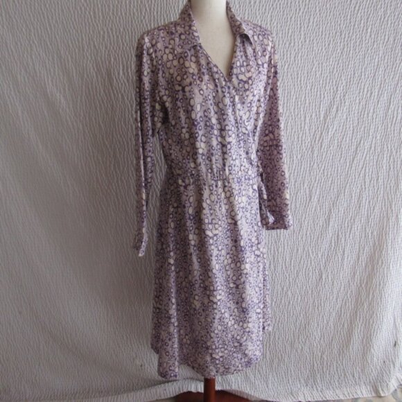 Bob Mackie 100% Silk Wrap Dress 10 Purple White Graphic Print New M Abstract - Picture 1 of 13
